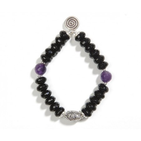 Pulsera de ruedas de onix con bolas de amatista