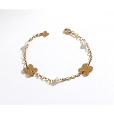 Pulsera de oro con dos mariposas y perlas