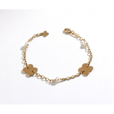 Pulsera de oro con dos mariposas y perlas