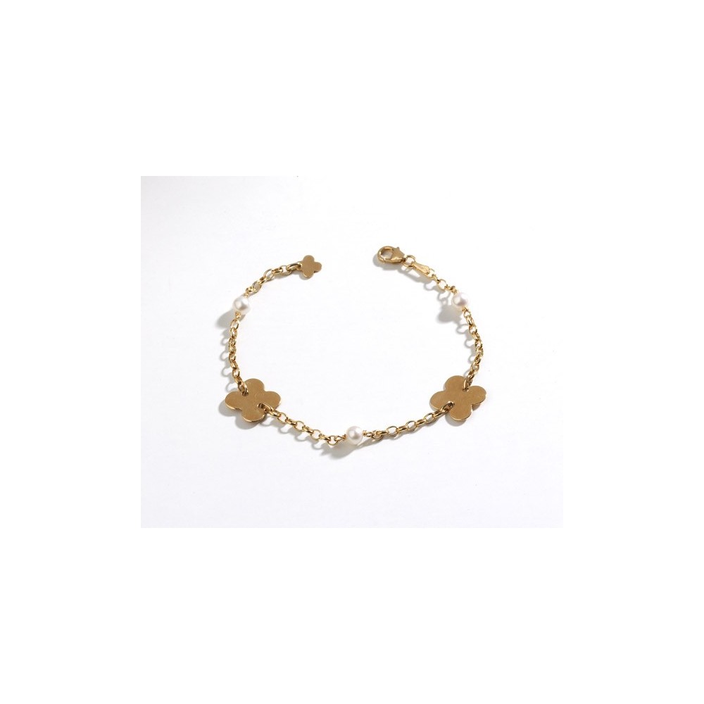 Pulsera de oro con dos mariposas y perlas
