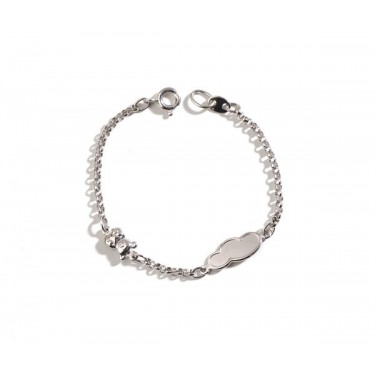 Pulsera de oro blanco con osito y chapa nube