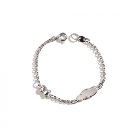 Pulsera de oro blanco con osito y chapa nube