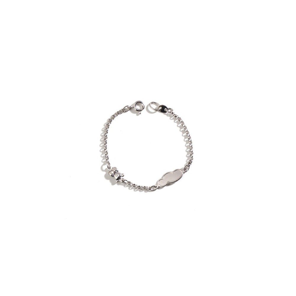 Pulsera de oro blanco con osito y chapa nube