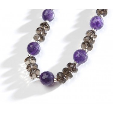 Collar de cuarzo fumé y amatista