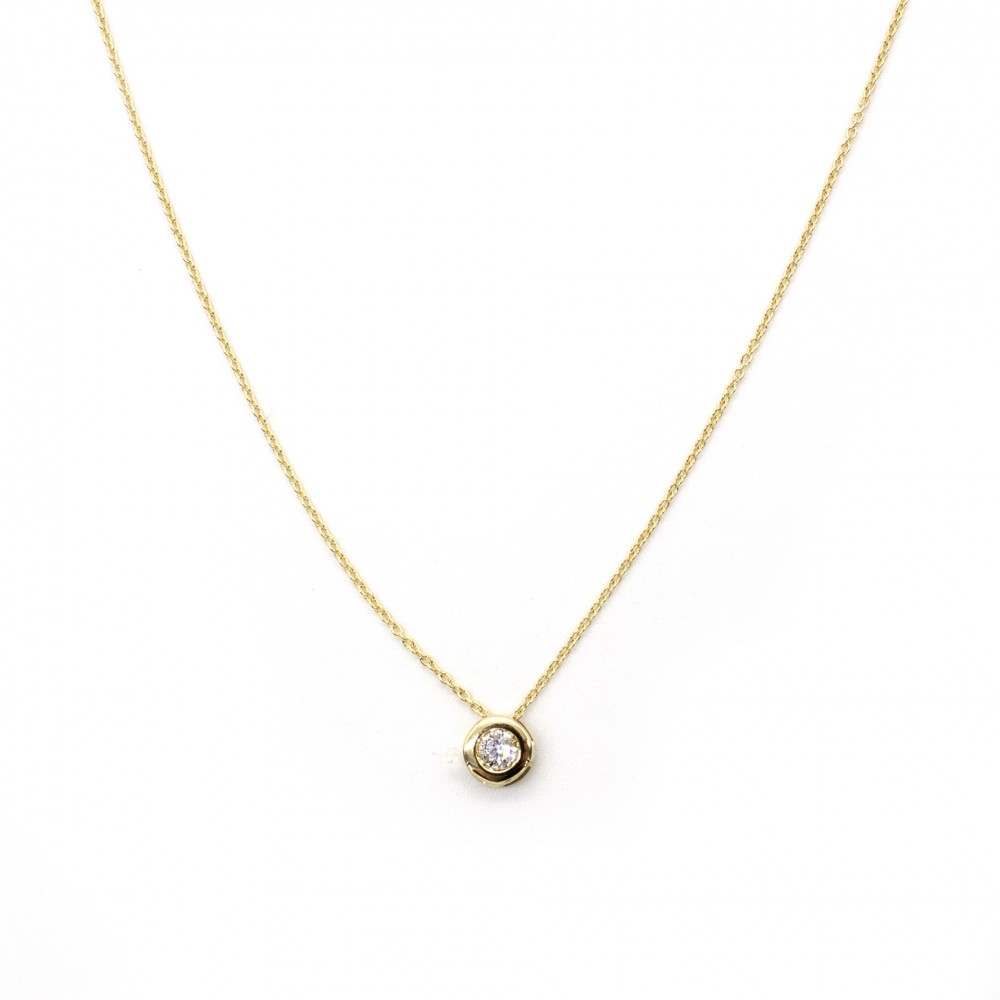 Cadena forzada oro amarillo 18 kt. con colgante chatón y