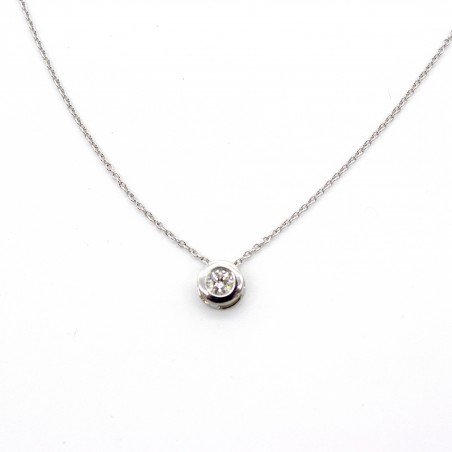 Cadena forzada oro blanco 18 kt. con colgante chatón y brillante