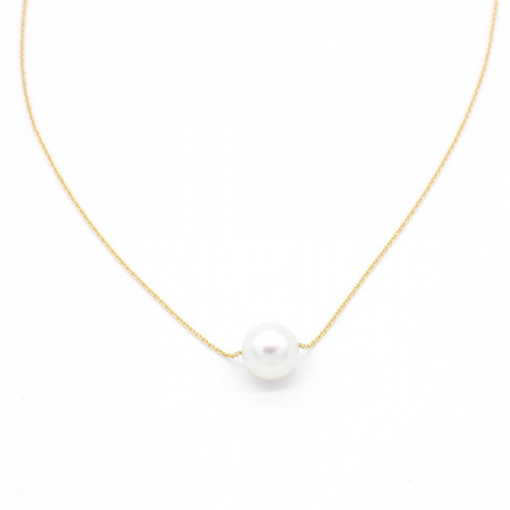 Cadena forzada oro amarillo 18 kt. con perla cultivada