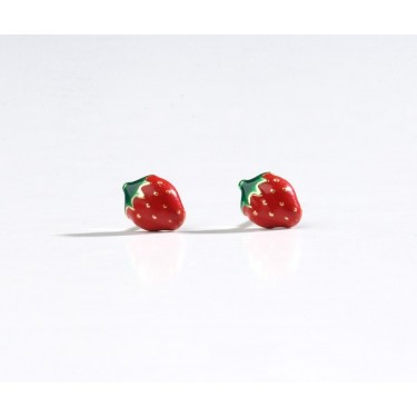Pendientes de oro de 18K y fresa esmalte