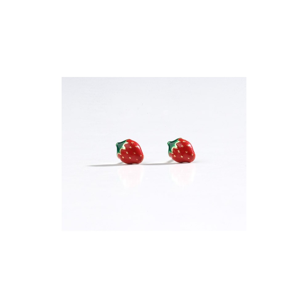 Pendientes de oro de 18K y fresa esmalte